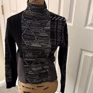 Central Park West Black and Gray Turtleneck Sweater